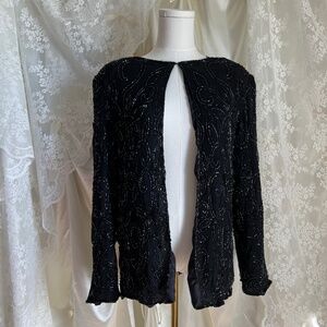 Fully Beaded Floral 100% Silk Shell Cardigan